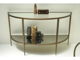 French Deco Style Antiqued Bronze Demilune Console Table