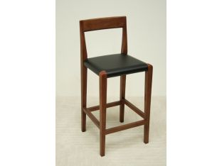 Walnut and Black Leather Counter Stool