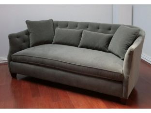 Curved Gray Velvet Sofa with Tufted Back