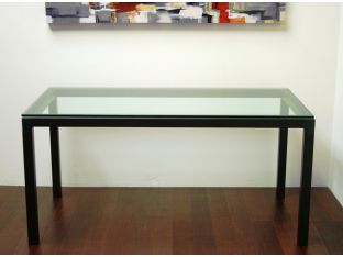 Office Table with Natural Steel Frame and Glass Top