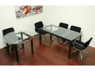 Office Table with Natural Steel Frame and Glass Top