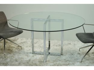 Chrome Sawhorse Dining Table with Round Glass Top