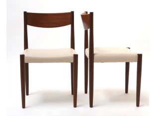 Danish Modern Teak Side Chairs with Stone Colored Leather Seats