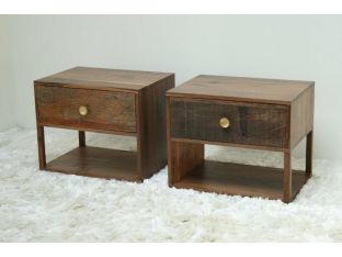 Left Side Facing End Table with Reclaimed Wood Drawer and Brass Hardware