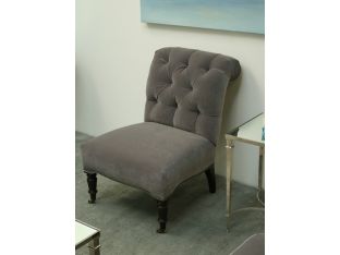 Petite Gray Velvet Tufted Slipper Chair with Nailhead Trim