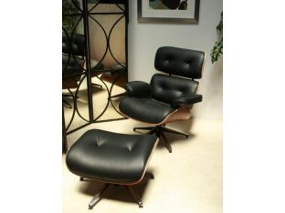 Eames Style Black Lounge Chair and Ottoman Set