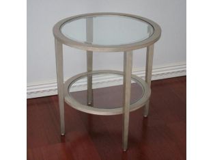 Matte Silver Round End Table with Undershelf