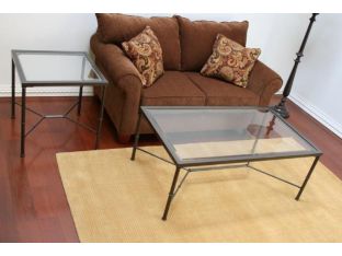 Metal End Table with Glass Top and X Stretcher Base