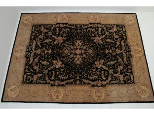 8'7" x 11'8" Hand Knotted Black and Gold Tabriz Indo Persian Rug