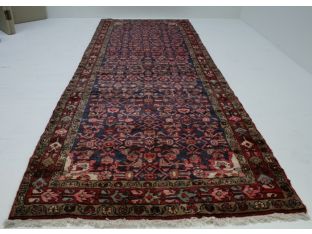10'4 x 3'9 Antique Hossainabad Style Burgundy Navy and Salmon Persian Runner