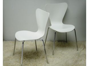 Arne Jacobsen Style White Wood Side Chair