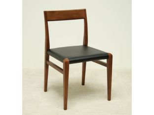 Walnut and Black Leather Dining Chair