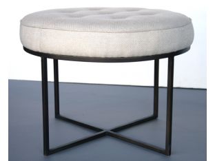 Oly Jonathan Footstool in Antique Bronze with Stone Linen Tufted Upholstery