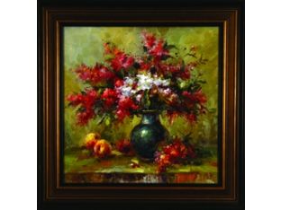 Flowers and Peaches Still Life Oil Painting 36W x 36H