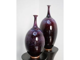 Set of 2 Assorted Purple Glazed Vases