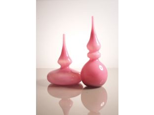 Set of 2 Assorted Pink Glass Vases