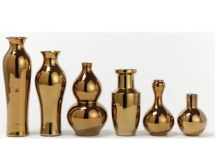 Set of 6 Golden Porcelain Vases