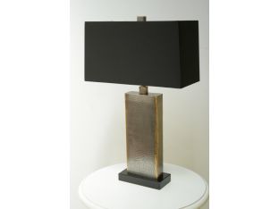 Iron and Brass Table Lamp with Marble Base and Black Shade