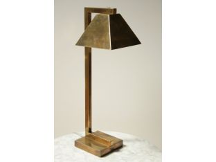 Desk Lamp with Vintage Brass Metal Square Shade