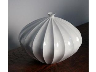 Large Ribbed White Vase