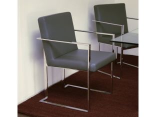 Gray Leatherette and Polished Stainless Steel Arm Chair