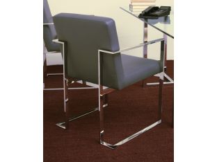 Gray Leatherette and Polished Stainless Steel Arm Chair