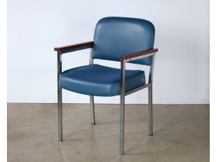 Vintage Blue Vinyl and Fabric Arm Chair