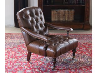 Tufted Leather Arm Chair with Turned Legs