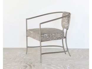 Brushed Steel Tube Arm Chair with Flame Stitch Chenille Upholstery