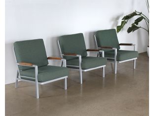 Green Fabric Waiting Room Chair with Wood Arms