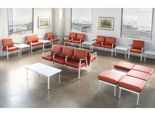 Orange Double Waiting Room Chair W/ White Frame