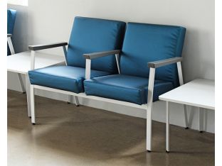 Blue Double Waiting Room Chair W/ White Frame