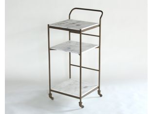 Antique Brass and White Marble Bar Cart