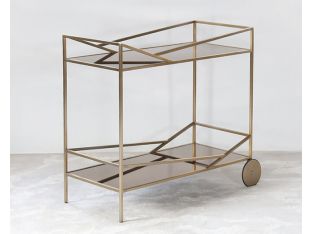 Angled Brass Bar Cart With Bronze Mirrored Shelves