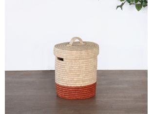 Natural And Black Hand Coiled Basket With Lid