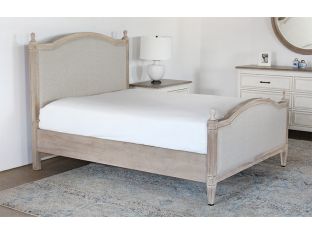 Washed Elm Queen Bed With Upholstered Headboard