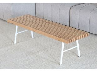 Modern Blonde Wood Slatted Bench With White Base