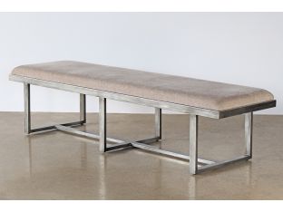  Distressed Grey Metal Upholstered Bench 