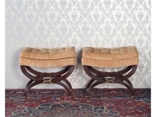 Set Of 2 Curule Vintage Benches