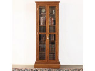 Oak Bookcase With Glass Pane Doors