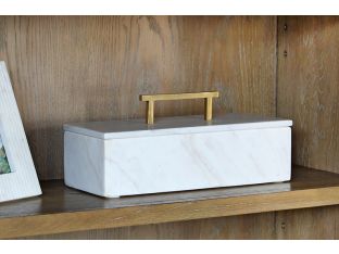 White Marble Box And Lid With Metal Handle 