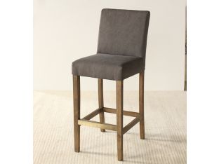Gray Canvas Bar Stool with Brass Footrail