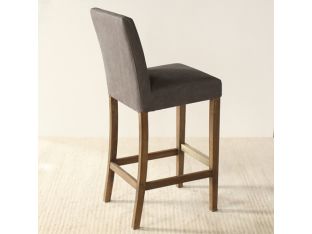 Gray Canvas Bar Stool with Brass Footrail