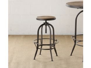 Metal Adjustable Bar Stool with Wooden Seat