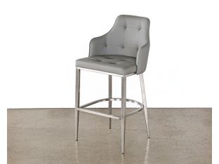 Tufted Mid-Back Bar Stool in Gray Leatherette