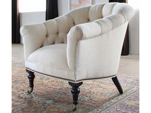 Tufted Club Chair in Linato Cream with Brass Nailhead Trim
