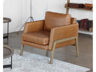 Natural Oak Track Club Chair In Butterscotch Leather