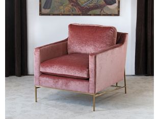 Velvety Blush Rose Club Chair W/Antique Brass Base