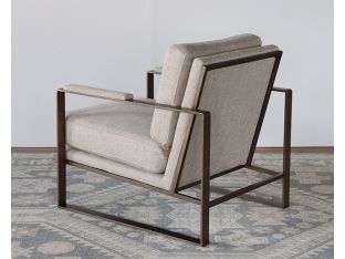 Tan Linen With Brass Square Arm Club Chair