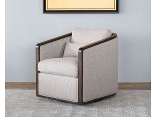 Off White Boucle Swivel Chair With Dark Oak Arms